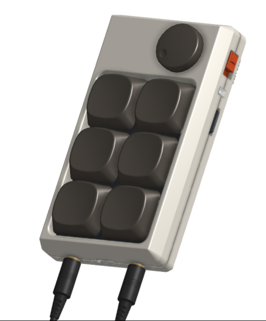 Sfxer PSB6 3D render - finished product with 6 keys and volume knob